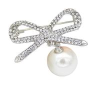 KIXZSAZ Bowknot perle broche mode Imitation émail épinglette Anti-vidé vêtements accessoire strass ornements broches, Argent-S222E