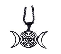 KIXZSAZ Collier de roue Triple lune Hécates, amulette païenne, collier de nœud de sorcières en acier inoxydable, collier de symbole de roue, C