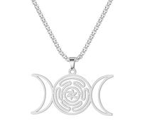 KIXZSAZ Collier de roue Triple lune Hécates, amulette païenne, collier de nœud de sorcières en acier inoxydable, collier de symbole de roue, UN