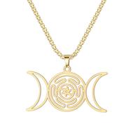 KIXZSAZ Collier de roue Triple lune Hécates, amulette païenne, collier de nœud de sorcières en acier inoxydable, collier de symbole de roue, B