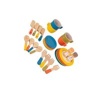 KIXZSAZ Ensemble de couverts et d'assiettes de cuisine pour enfants, stimulant la socialisation et l'imagination grâce à sa vaisselle en bois colorée. Idéal pour les petites filles et les tout-petits.