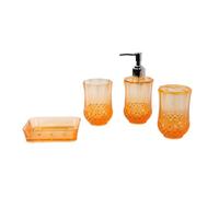 KIXZSAZ Ensemble de décoration de salle bain chic, gobelet à brosse à dents, porte-savon, distributeur lotion, distributeur savon d'hôtel, ensemble d'accessoires salle bain en acrylique, Orange