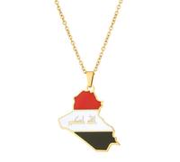 KIXZSAZ Idées cadeaux Irak Mode Art Syrie Avec Drapeau Carte Créative Pendentif Collier Premium En Acier Inoxydable Charme Carte Pendentif, or