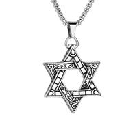KIXZSAZ Judaïsme Hexagramme Colliers Punk Pendentif Chic Suspendu Homme Bijoux En Acier Inoxydable Élégant Cool pour Hommes et Garçons