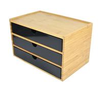 KIXZSAZ Organiseur de bureau en bambou empilable, solution de rangement écologique et poli, tiroir rangement pour cosmétiques, organisation bureau à trois niveaux pour fournitures, noir, 3 couches