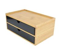 KIXZSAZ Organiseur de bureau en bambou empilable, solution de rangement écologique et poli, tiroir rangement pour cosmétiques, organisation bureau à trois niveaux pour fournitures, noir, 2 couches