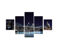 KIXZSAZ Peinture à l'huile avec vue nocturne, 5 pièces, pour décoration de maison, scène de pont dans, décorations efficaces pour la maison, peinture imprimée en Fiber