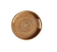 KIXZSAZ Plateau de service à ligne lisse, Durable et indéformable pour les fêtes de thé, plateau service en rotin en bois, rond rotin pour fête thé, type 1, 25X4cm