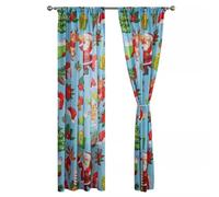 KIXZSAZ Rideaux Transparents Doux avec Un Joli thème de Noël Installation Facile Lavable en Machine Imprimé Mignon - Joli Dessin animé imprimé, Bleu, 132 * 213