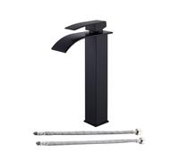 KIXZSAZ Robinet de lavabo de salle bain - Vanité simple en acier inoxydable antirouille sans plomb anti-éclaboussures à poignée lisse, Noir