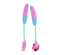 KIXZSAZ Spork en forme de plume en acier inoxydable, 2 pièces, délicat pour manger, titane, métal, bord de fourchette, Couleur or colorée