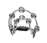 KIXZSAZ Tambourin à double rangée pour fêtes KTV, durable et pratique, hochet à main, instrument de percussion, tambourin pied, pièces de cloche en métal, Argent, 23 x 25 cm