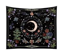 KIXZSAZ Tapisserie de Lune Cadeau - Ajout à Couper Le Souffle à n'importe Quelle pièce Tapisserie de Jardin au Clair de Lune en Polyester Tapisserie de Fleurs Tapisserie de Plantes, GT220, 95x73cm
