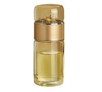KIXZSAZ Tasse en verre filtrante avec résistance Pour aux hautes températures, filtre intégré, capacité de 280ml, tasse à thé filtrante en verre à Double paroi, Champagne Or, 280 ml