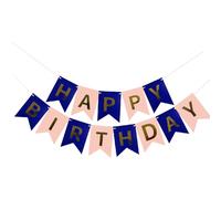 Kiyanest Bannière Anniversaire Bleu & Rose - Guirlande "Happy Birthday" Élégante pour Décoration de Fête, Banderole Réutilisable pour Adultes & Enfants, Déco Intérieure & Extérieure