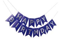Kiyanest Bannière Anniversaire Bleu Royal - Lettres en Argent, Guirlande "Happy Birthday" Élégante & Réutilisable pour Tous Âges, Idéale pour Décorations Intérieures & Extérieures