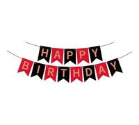 Kiyanest Bannière Anniversaire Noir & Rouge - Guirlande "Happy Birthday" Réutilisable & Élégante avec Lettres Or Rose, Idéale pour Fêtes en Intérieur & Extérieur