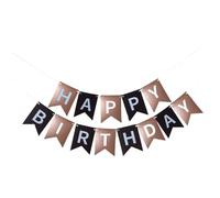 Kiyanest Bannière Anniversaire Or Rose & Noir - Guirlande "Happy Birthday" Réutilisable & Élégante pour Tous Âges, Idéale pour Fêtes en Intérieur & Extérieur (5M)