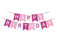 Kiyanest Bannière Anniversaire Rose & Blanche - Guirlande "Happy Birthday" Élégante pour Décoration de Fête, Banderole Réutilisable pour Femmes & Filles, Déco Intérieure & Extérieure