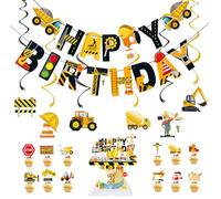 Kiyanest Décoration d’Anniversaire Chantier - Kit de fête avec bannière, cake toppers et suspensions pour enfants