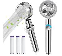 Kiyaosoka Pommeau de douche haute pression avec ventilateur turbo rotatif à 360 degrés, pommeau de douche hydrojet avec 3 filtres turbocompressé (argent)
