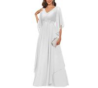 KIYNE Robe à manches flottantes pour mère de la mariée - Taille empire - En mousseline de soie - Robe de soirée formelle, blanc, 34