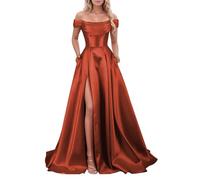 KIYNE Robe de bal en satin à épaules dénudées pour femme avec poches fendues - Robe de soirée formelle, orange brûlé, 44