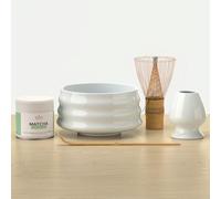 KIYO Coffret Matcha Noël - Thé Matcha Cérémonie + Kit Complet Blanc : Bol en Céramique, Fouet Bambou, Support & Cuillère | Cérémonie du Thé Japonaise - Coffret Cadeau Fêtes & Préparation Authentique