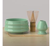 KIYO JAPANESE TEA KIT MATCHA Vert avec Fouet en Bambou, Bol en Céramique, Support et Cuillère | Set Accessoires pour Cérémonie du Thé Japonais, Préparation Matcha Authentique et Idée Cadeau
