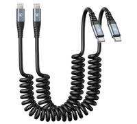 KIYODA Lot de 2 câbles USB de type C vers Lightning de 0,9 m, chargeur spiralé pour iPhone, charge rapide pour voiture, cordon court USB C Lightning pour iPhone 14/13/12/11 Pro Max/iPad/CarPlay