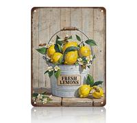 KIYOYO Panneau en étain humoristique « Welcome Lemon » - 30,5 x 40,6 cm - Jaune citron - Décoration murale pour maison, cuisine, jardin, restaurant, grotte