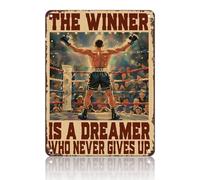 KIYOYO Panneau en métal pour amateurs de boxe - Décoration murale amusante - 30,5 x 40,6 cm - Inscription « Boxing Man The Winner Is A Dreamer Who Never Give Up »