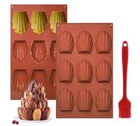 Kizaten 2Pcs Moule Madeleine Silicone,9 Cavités Antiadhésifs Moule à Madeleine,Moules en Silicone en Forme de Coquille pour Madeleine,Biscuits,Chocolat,Pudding