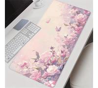 KIZIFI Grand Tapis de Souris Gaming XXL 600x300x2 mm, Fleurs Rose Pâle, sous-Main de Bureau Antidérapant avec Bords Cousus pour PC, Clavier et Jeu
