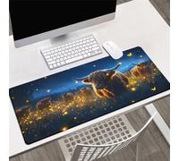 KIZIFI Grand Tapis de Souris Gaming XXL 800x400x2 mm, Vache Nuit Étoilée, sous-Main de Bureau Antidérapant avec Bords Cousus pour PC, Clavier et Jeu