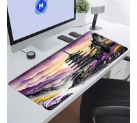 KIZIFI Grand Tapis de Souris XXL 600x300x2 mm, Paysages Pagodes, Surface Performante Optimisée pour Capteur, Bords Cousus Finis, Base Antidérapante, Accessoire de Bureau et Gaming Décoratif