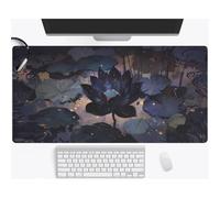 KIZIFI Grand Tapis de Souris XXL 800x400x3 mm, Fleurs Lotus Bleu Foncé, Surface Performante Optimisée pour Capteur, Bords Cousus Finis, Base Antidérapante, Accessoire de Bureau et Gaming Décoratif