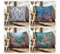 KIZIFI Housse de Coussin Extérieur Imperméable 60x60 cm Lot de 4 Corail Rose Housse Coussin en Lin Bleu Violet Coussin de Canapé Moderne pour Chambre Extérieur Housse Oreiller