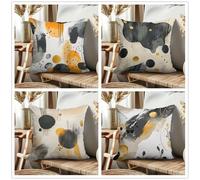 KIZIFI Housse de Coussin Extérieur Imperméable 65x65 cm Lot de 4 Aquarelle Housse Coussin en Lin Gris Jaune Coussin de Canapé Moderne pour Chambre Extérieur Housse Oreiller