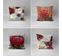 KIZIFI Housse de Coussin Extérieur Imperméable 65x65 cm Lot de 4 Fleurs Rouges Housse Coussin en Lin Jaune Gris Coussin de Canapé Moderne pour Chambre Extérieur Housse Oreiller