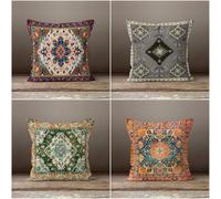 KIZIFI Lot de 4 Housses de Coussin Imperméables 40x40 cm Style Ethnique Orange Moderne Lin Taie d'oreiller Carré Gris Vert Housse Coussin Canape pour Patio Jardin Salon Chambre Décoration