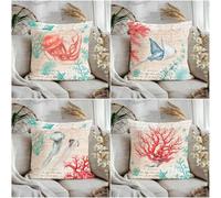 KIZIFI Lot de 4 Housses de Coussin Imperméables 50x50 cm Méduse Moderne Lin Taie d'oreiller Carré Corail Rose Housse Coussin Canape pour Patio Jardin Salon Chambre Décoration