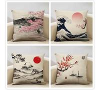 KIZIFI Lot de 4 Housses de Coussin Imperméables 60x60 cm Peinture L'Encre Moderne Lin Taie d'oreiller Carré Flots Housse Coussin Canape pour Patio Jardin Salon Chambre Décoration