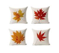 KIZIFI Lot de 4 Housses de Coussin Imperméables 65x65 cm Feuilles D'Érable Moderne Lin Taie d'oreiller Carré Jaune Rouge Housse Coussin Canape pour Patio Jardin Salon Chambre Décoration