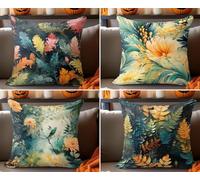 KIZIFI Lot de 4 Housses de Coussin Imperméables 65x65 cm Feuilles L'Aquarelle Moderne Lin Taie d'oreiller Carré Vert Jaune Housse Coussin Canape pour Patio Jardin Salon Chambre Décoration
