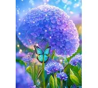 KIZIFI Peinture Diamant Painting Kit Hortensia Bleu, 5D Diamant Painting Complet Kits, Bricolage Round Diamond Painting Cristal Point de Croix Arts Artisanat pour Maison Décoration 30x40cm