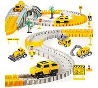 kizplays 260 pcs Pistes de Course de Construction pour Enfants Jouets, Voiture de Construction 6 pièces et Jeu de Piste Flexible créer Une d'ingénierie Cadeaux pour 3 4 5 6 Ans garçons Filles Jouets