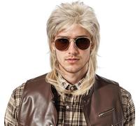 Kjakl-3 Pcs Perruque Mulet Homme Année 80, Perruque Deguisement Avec Lunettes De Soleil Et Filet À Cheveux, Accessoire Pour Style Rétro Disco, Fête Costumée, Carnaval, Halloween, Années 70-80 Blonde