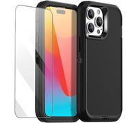 Kjakl-Coque For Iphone 15 Pro Max (6.7"") Avec Protection D'écran En Verre,Résistante Aux Chutes Et À La Poussière,3 Couches De Protection Intégrale,Robuste Et Durable,Noir