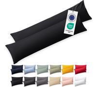 KJAKL-Housse Coussin 40x145 Coton - Lot de 2 - certifiée Oeko-TEX - taie Coussin Premium Lavable en Machine - taie Oreiller 40x145 Douce - Jersey - Confortable et Facile à Entretenir - Couleur Noir